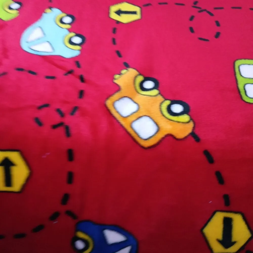 Cars Plush Fabric Red Traffic Road Vehicles Kids Sewing 1 Yard x 60